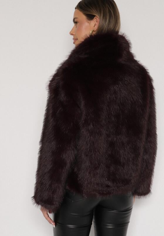 Bordowa Kurtka Futerko z Ozdobnym Kołnierzem Devrenna 3