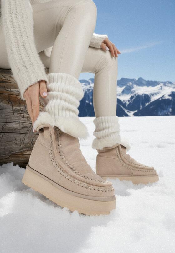 Beżowe Śniegowce z Przeszyciami Oliwedea 1