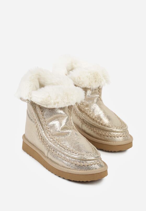 Złote Wsuwane Śniegowce z Futerkiem i Metalicznym Połyskiem Vetirena 5