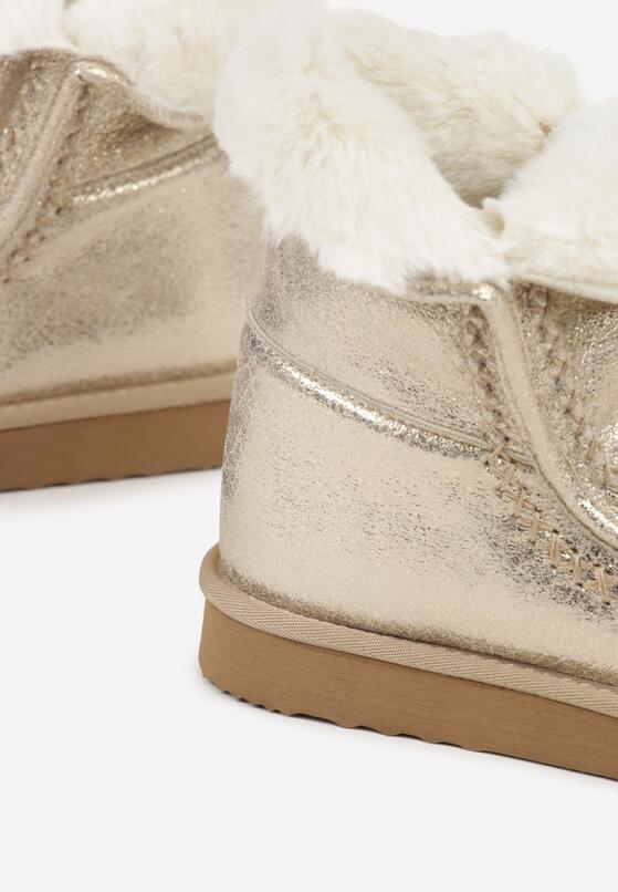 Złote Wsuwane Śniegowce z Futerkiem i Metalicznym Połyskiem Vetirena 6