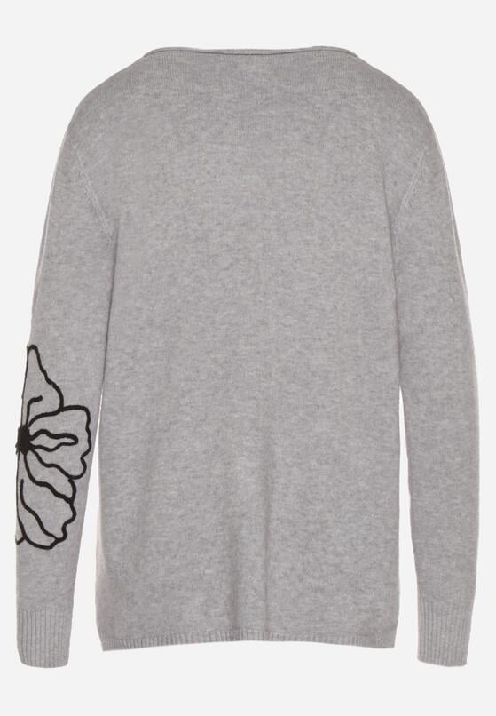Szary Sweter Ozdobiony Haftowanymi Kwiatami Halatusea 7