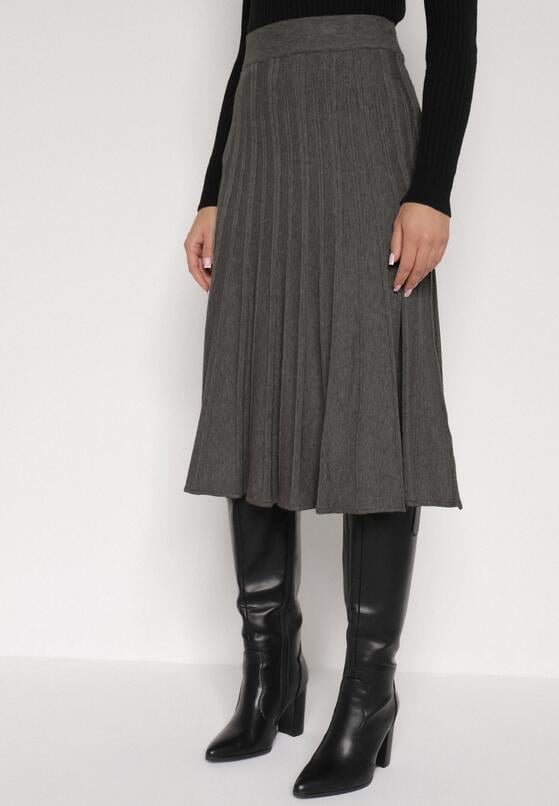Ciemnoszara Rozkloszowana Plisowana Spódnica Dzianinowa Tussana 1