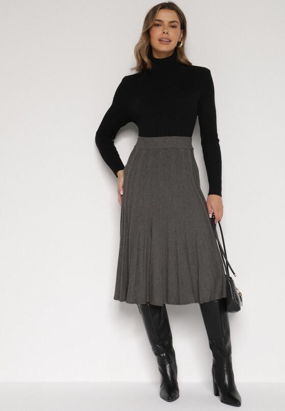 Ciemnoszara Rozkloszowana Plisowana Spódnica Dzianinowa Tussana 2