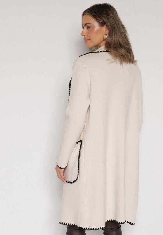Beżowy Kardigan Ozdobiony Lamówką Tusbena 3