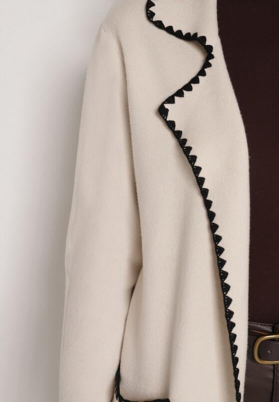 Beżowy Kardigan Ozdobiony Lamówką Tusbena 5