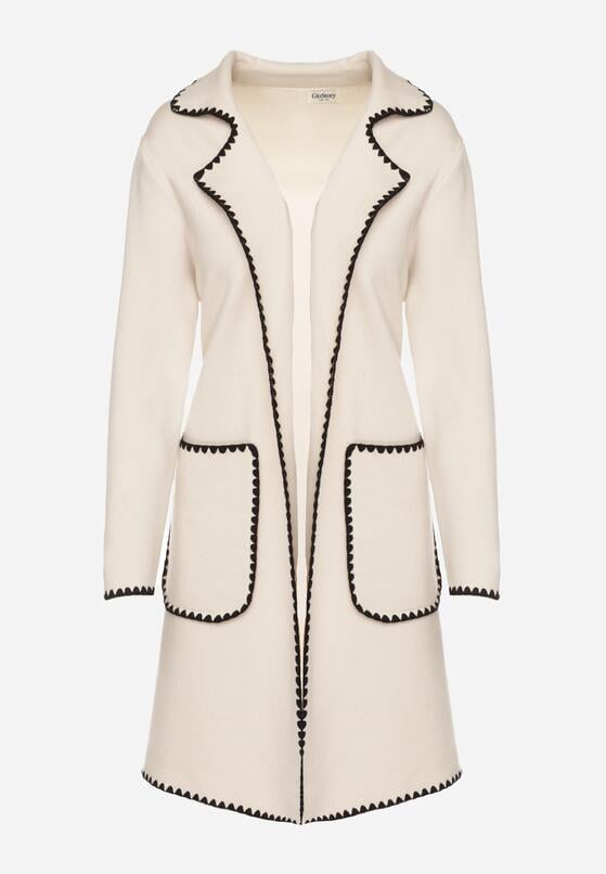 Beżowy Kardigan Ozdobiony Lamówką Tusbena 6