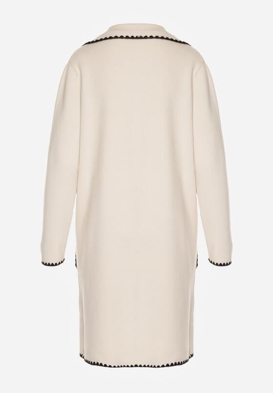 Beżowy Kardigan Ozdobiony Lamówką Tusbena 7