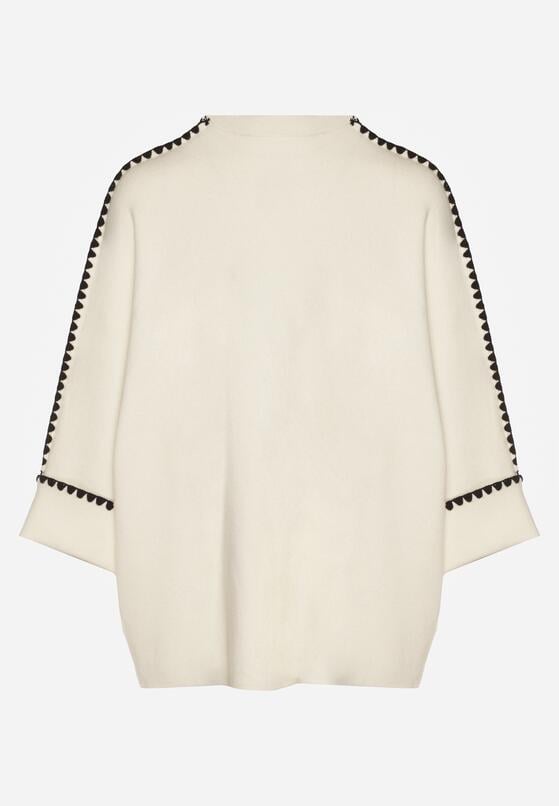 Jasnobeżowy Sweter z Kontrastową Lamówką Tuselle 6