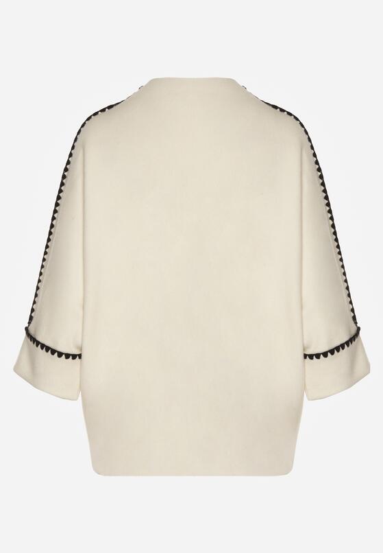 Jasnobeżowy Sweter z Kontrastową Lamówką Tuselle 7