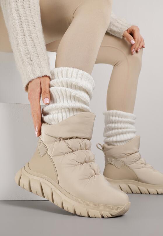 Ciemnobeżowe Pikowane Śniegowce na Grubej Tłoczonej Podeszwie Resita 1