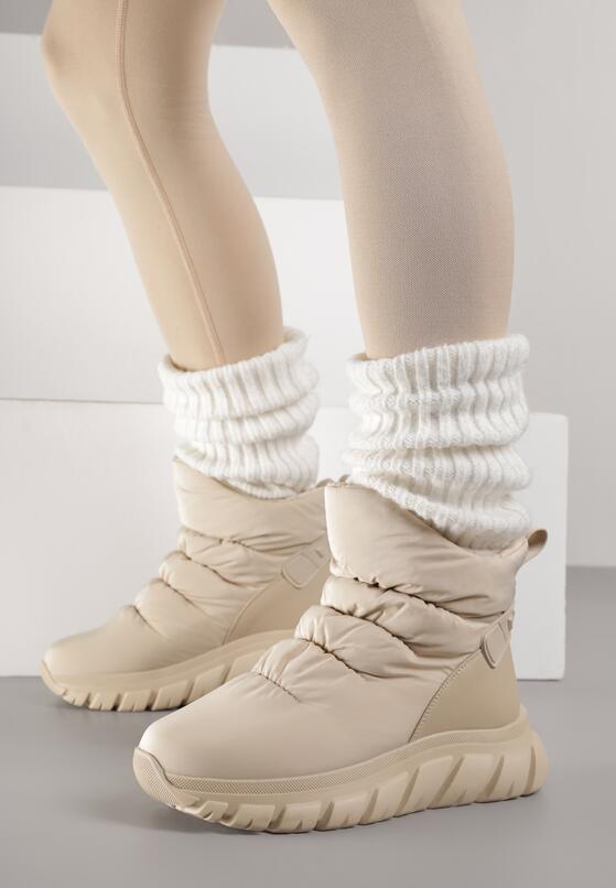 Ciemnobeżowe Pikowane Śniegowce na Grubej Tłoczonej Podeszwie Resita 3