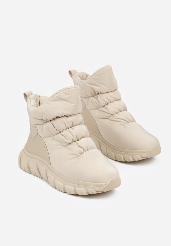 Ciemnobeżowe Pikowane Śniegowce na Grubej Tłoczonej Podeszwie Resita 5