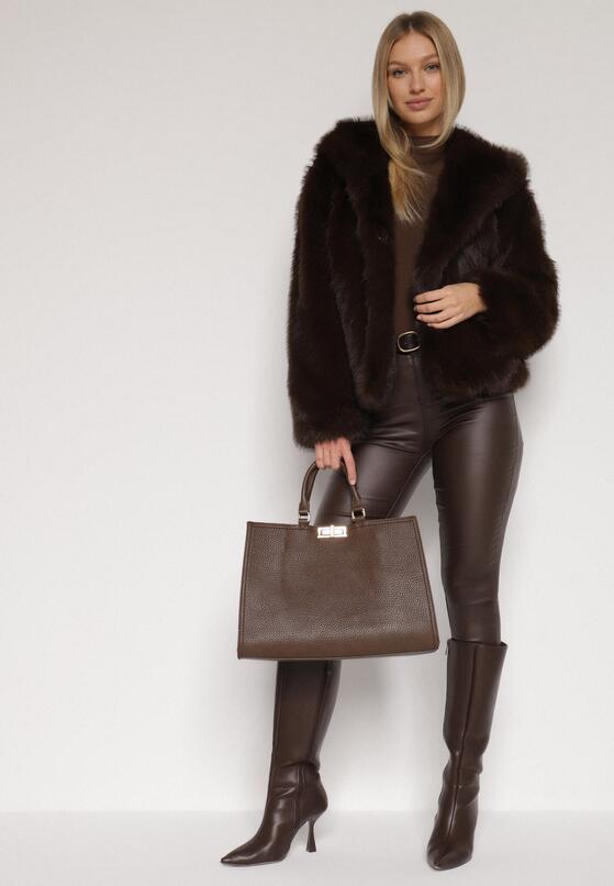 Brązowa Kurtka Futrzana z Nieodpinanym Kapturem Vetirire 2