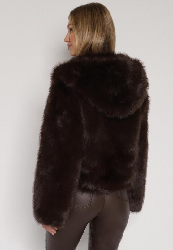 Brązowa Kurtka Futrzana z Nieodpinanym Kapturem Vetirire 3