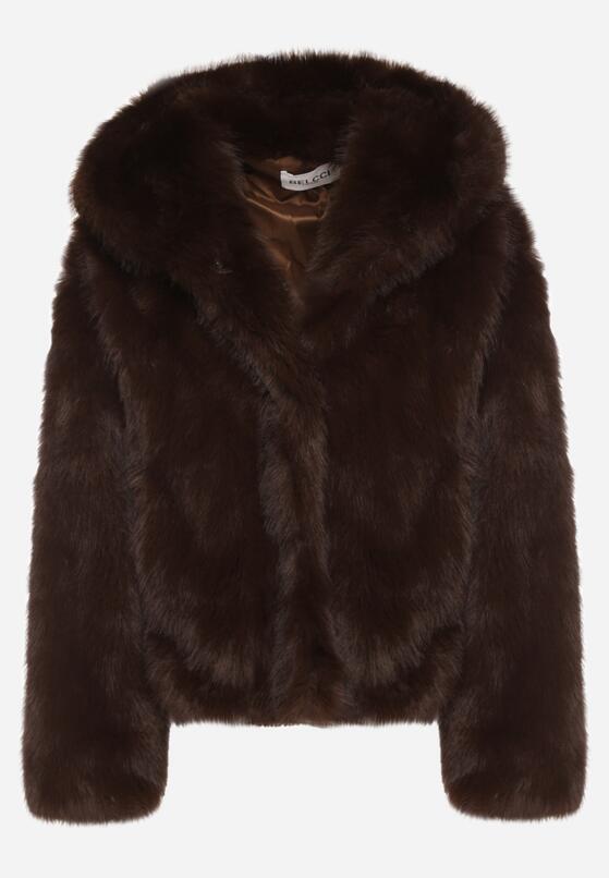 Brązowa Kurtka Futrzana z Nieodpinanym Kapturem Vetirire 6