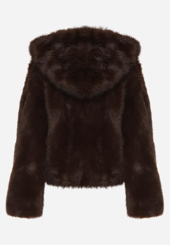 Brązowa Kurtka Futrzana z Nieodpinanym Kapturem Vetirire 7