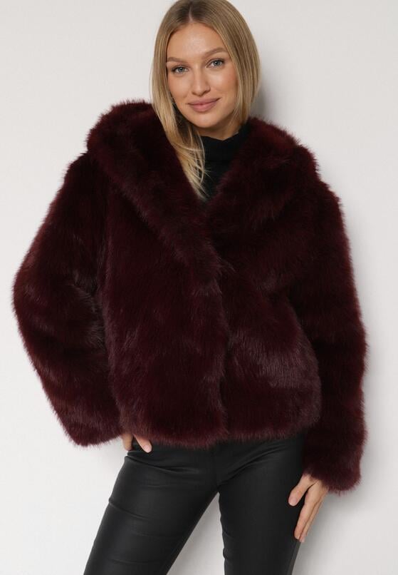 Bordowa Kurtka Futrzana z Nieodpinanym Kapturem Vetirire 1