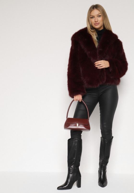 Bordowa Kurtka Futrzana z Nieodpinanym Kapturem Vetirire 2