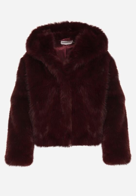 Bordowa Kurtka Futrzana z Nieodpinanym Kapturem Vetirire 6