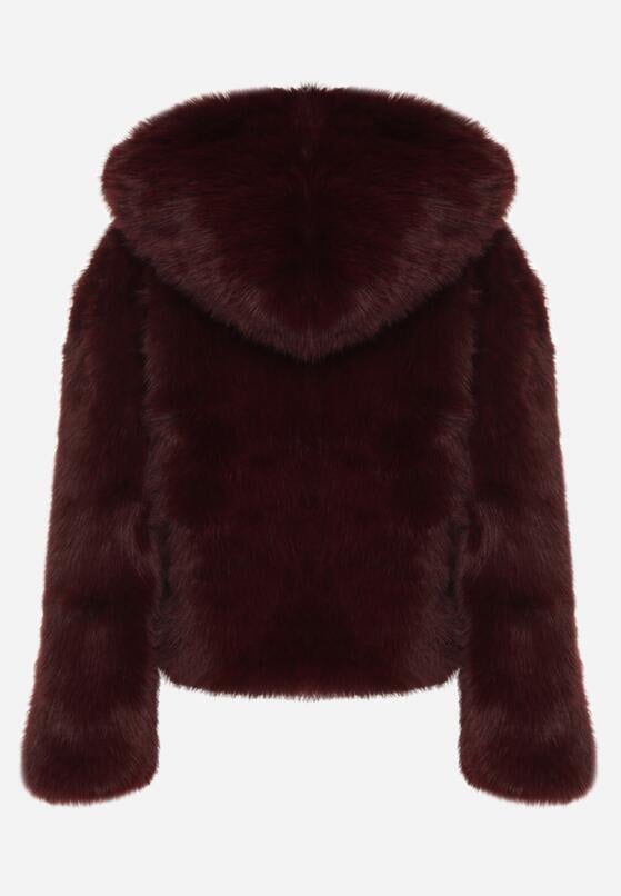 Bordowa Kurtka Futrzana z Nieodpinanym Kapturem Vetirire 7