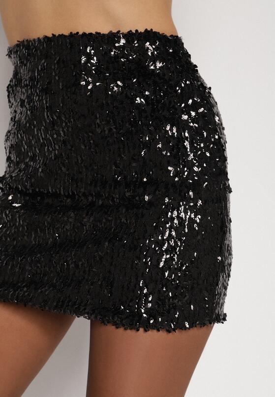 Czarna Spódnica Ozdobiona Cekinami o Dopasowanym Kroju Vetisale 5