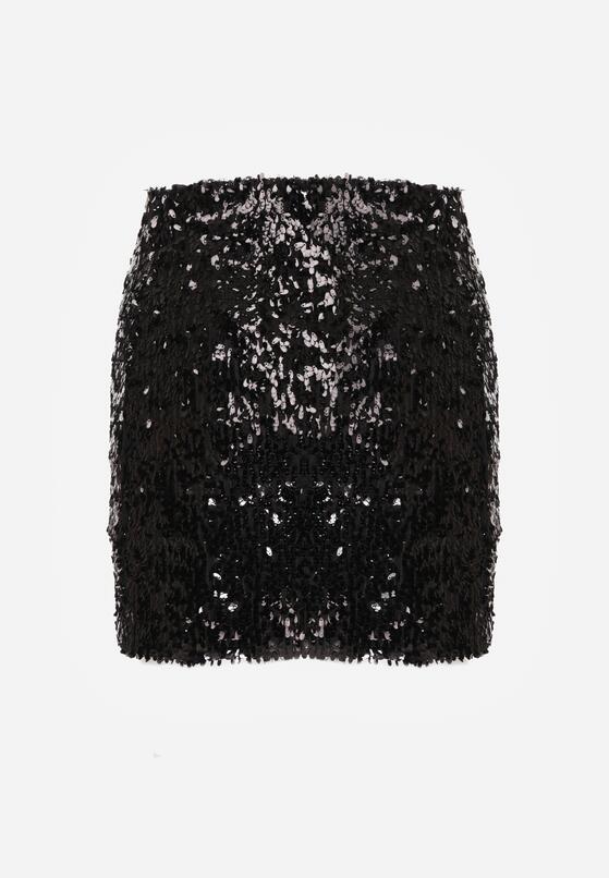 Czarna Spódnica Ozdobiona Cekinami o Dopasowanym Kroju Vetisale 7