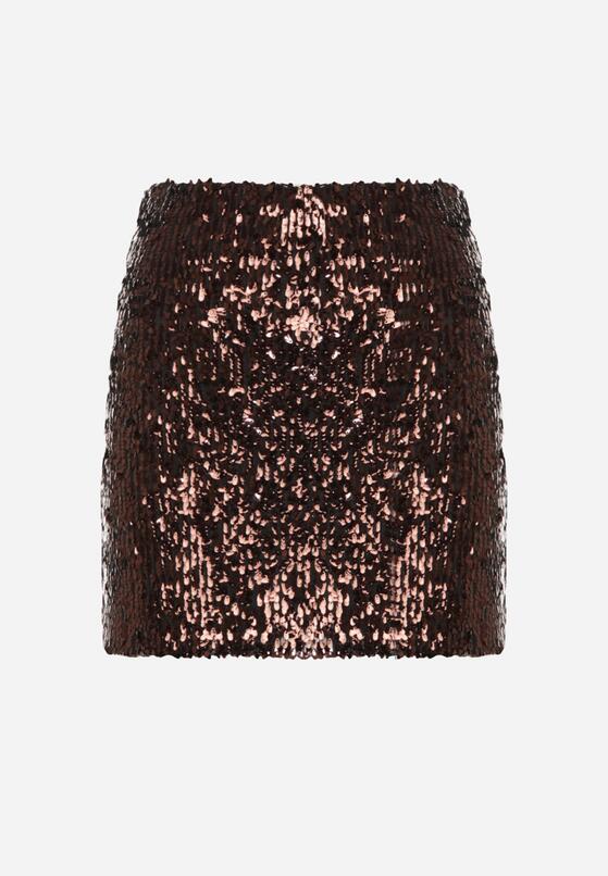 Ciemnobrązowa Spódnica Ozdobiona Cekinami o Dopasowanym Kroju Vetisale 1