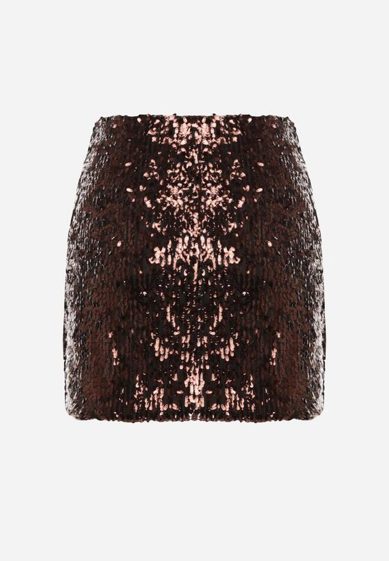 Ciemnobrązowa Spódnica Ozdobiona Cekinami o Dopasowanym Kroju Vetisale 2