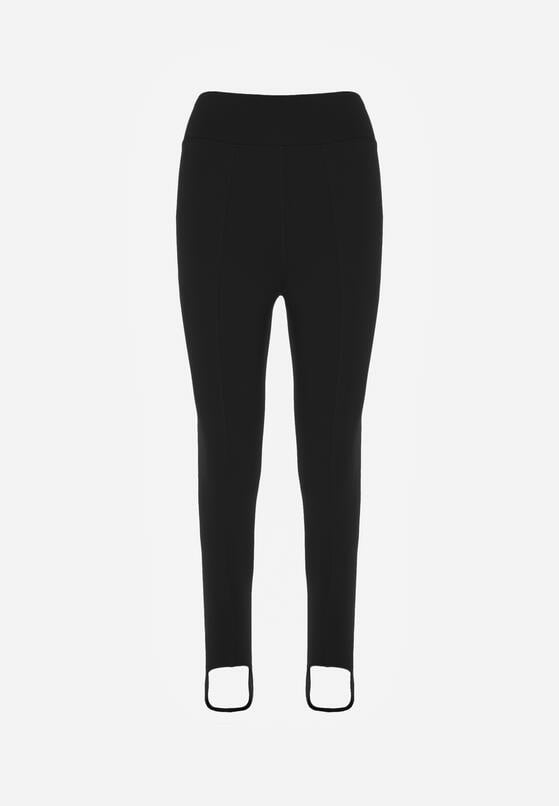Czarne Gładkie Legginsy z Wysokim Stanem i Zapiętkami Ferisanna 6