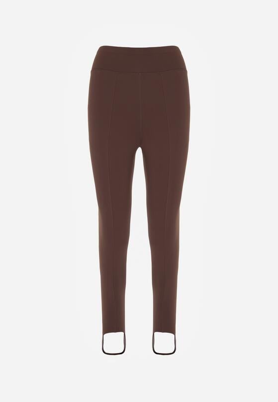 Brązowe Gładkie Legginsy z Wysokim Stanem i Zapiętkami Ferisanna 6