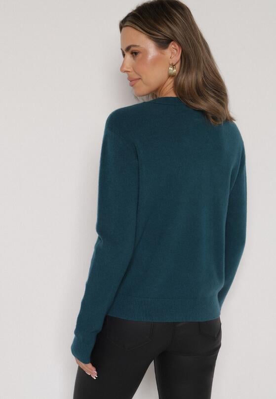 Niebieski Sweter z Wiskozą i Wełną z Dekoltem w Serek Claida 3