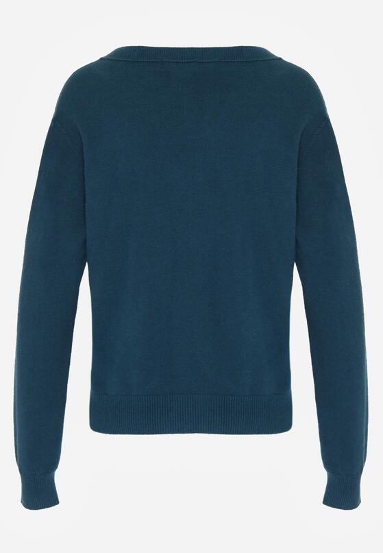 Niebieski Sweter z Wiskozą i Wełną z Dekoltem w Serek Claida 7
