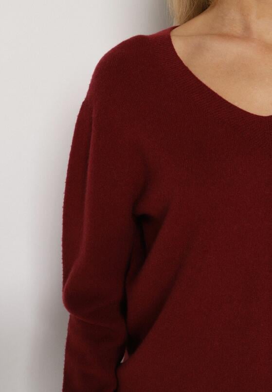Bordowy Sweter z Wiskozą i Wełną z Dekoltem w Serek Claida 5