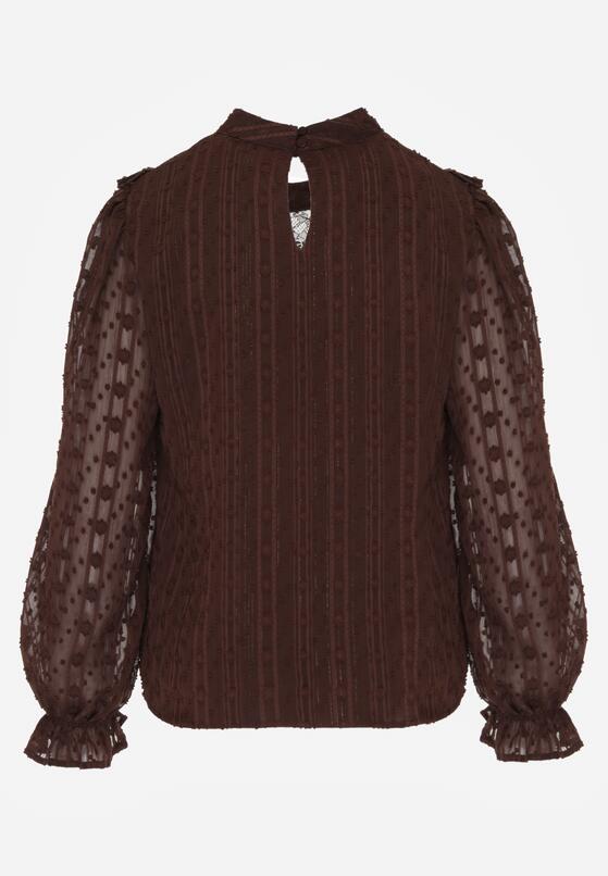 Brązowa Bluzka Zdobiona Koronką Falbankami i Metaliczną Nicią Feralea 7