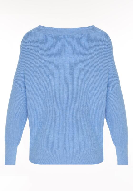 Niebieski Sweter z Domieszką Kaszmiru z Dekoltem w Serek Feralaine 7