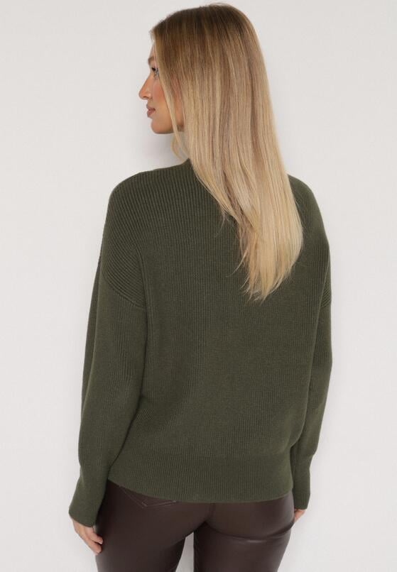 Ciemnozielony Sweter z Domieszką Kaszmiru z Dekoltem w Serek Feralaine 3
