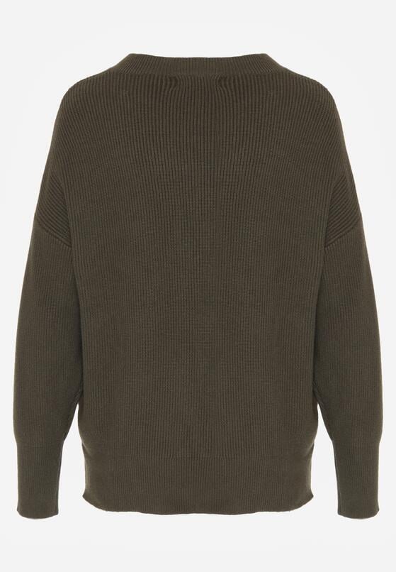 Ciemnozielony Sweter z Domieszką Kaszmiru z Dekoltem w Serek Feralaine 7