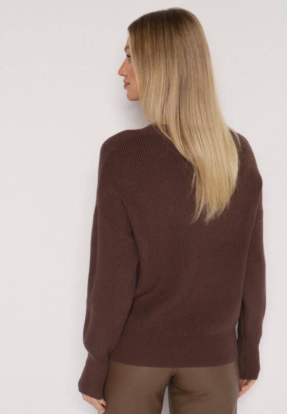 Brązowy Sweter z Domieszką Kaszmiru z Dekoltem w Serek Feralaine 3