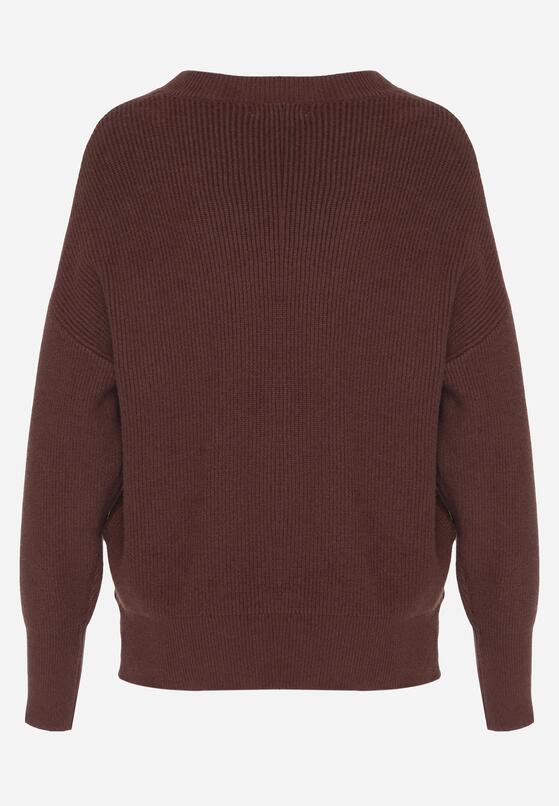 Brązowy Sweter z Domieszką Kaszmiru z Dekoltem w Serek Feralaine 7