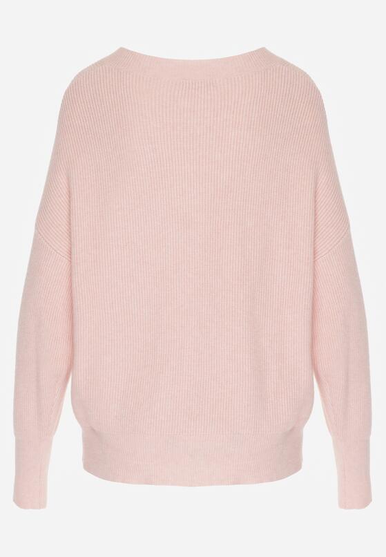Jasnoróżowy Sweter z Domieszką Kaszmiru z Dekoltem w Serek Feralaine 7