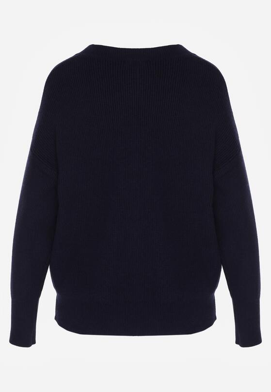 Granatowy Sweter z Domieszką Kaszmiru z Dekoltem w Serek Feralaine 7
