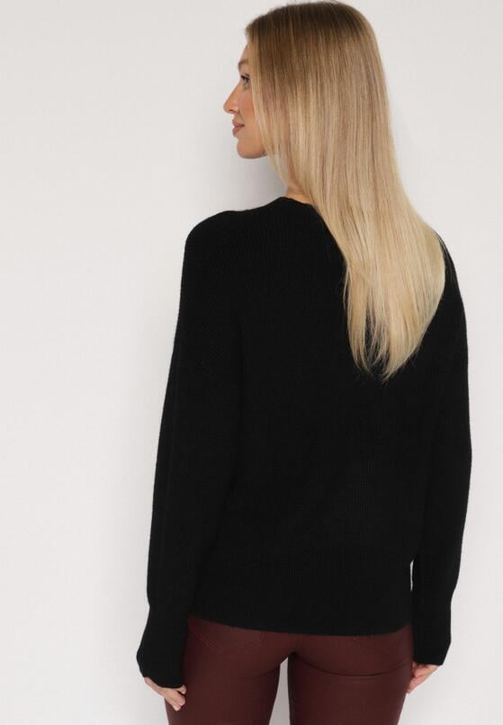 Czarny Sweter z Domieszką Kaszmiru z Dekoltem w Serek Feralaine 3