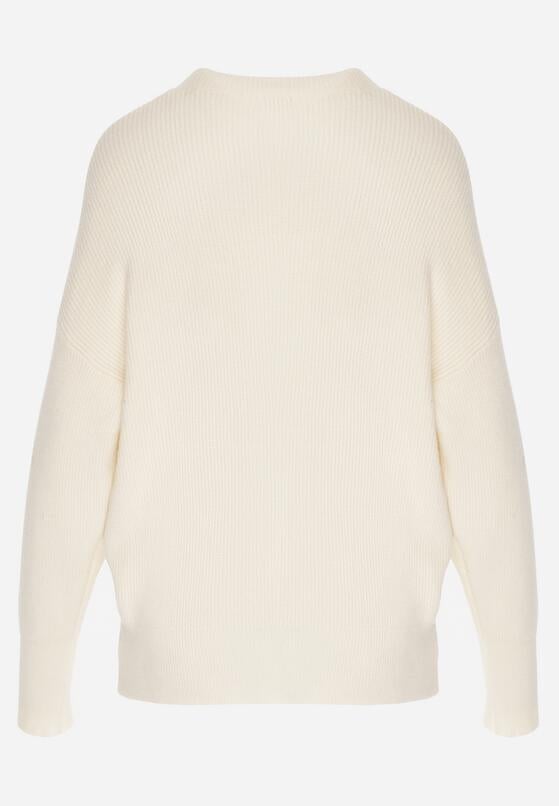 Jasnobeżowy Sweter z Domieszką Kaszmiru z Dekoltem w Serek Feralaine 7