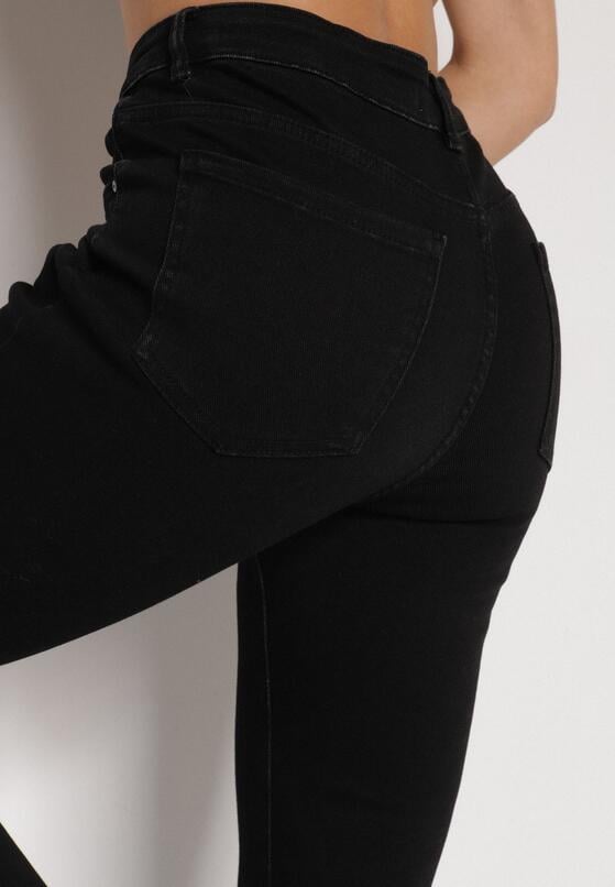 Czarne Bawełniane Jeansy Skinny z Regularnym Stanem Sewnela 5