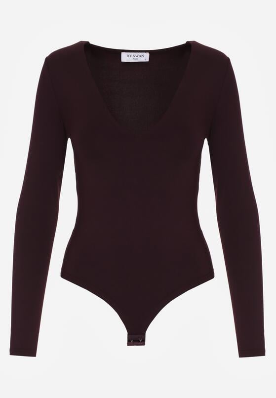 Fioletowe Body z Dekoltem w Serek i Długim Rękawem Zailea 4