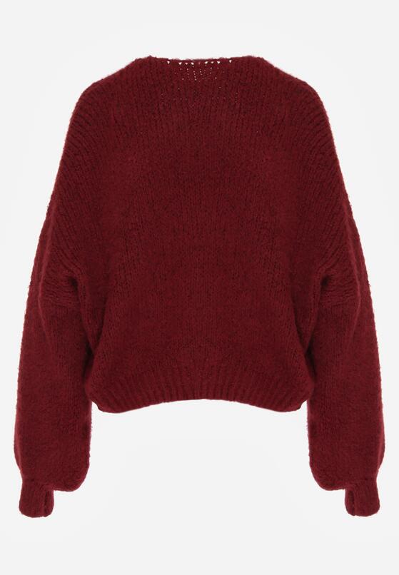 Bordowy Kardigan Oversize z Wełną Zdobiony Kokardkami Eleathalie 7