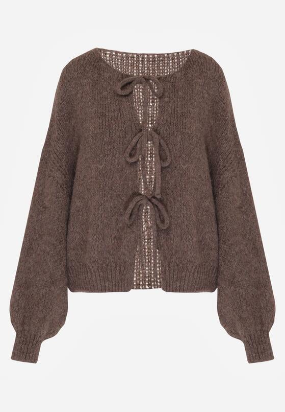 Jasnobrązowy Kardigan Oversize z Wełną Zdobiony Kokardkami Eleathalie 6