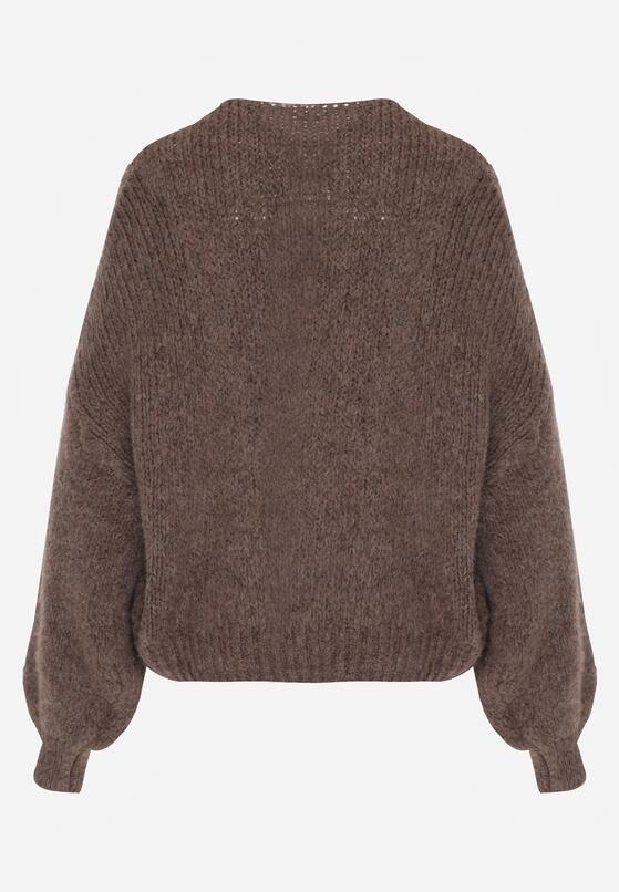 Jasnobrązowy Kardigan Oversize z Wełną Zdobiony Kokardkami Eleathalie 7