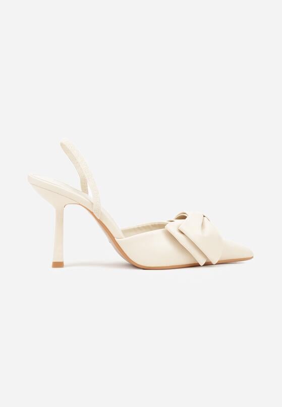 Beżowe Sandały na Szpilce Typu Slingback z Kokardą Liorafera 4