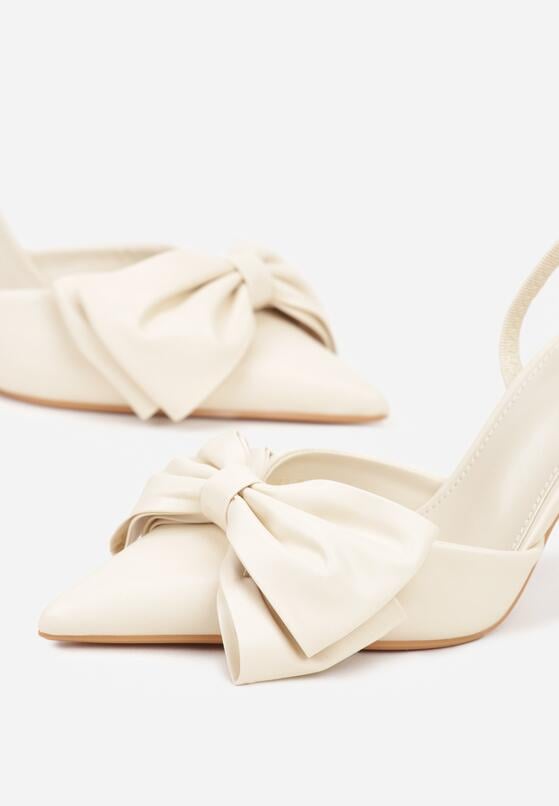 Beżowe Sandały na Szpilce Typu Slingback z Kokardą Liorafera 7